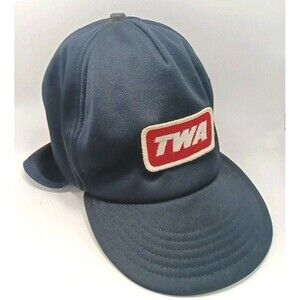TWA Airlines Employee Issued Trucker Hat Cap Ear, Neck, Head Flaps Vintage 1980s
